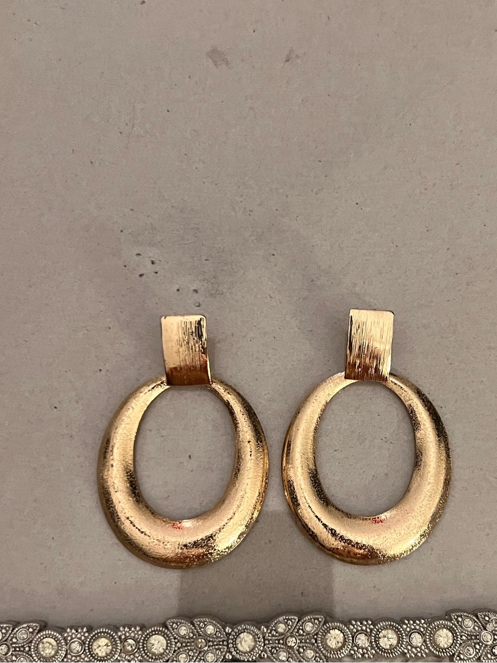 Gold Oval Hoop Drop Earrings - Women's Fashion Jewelry